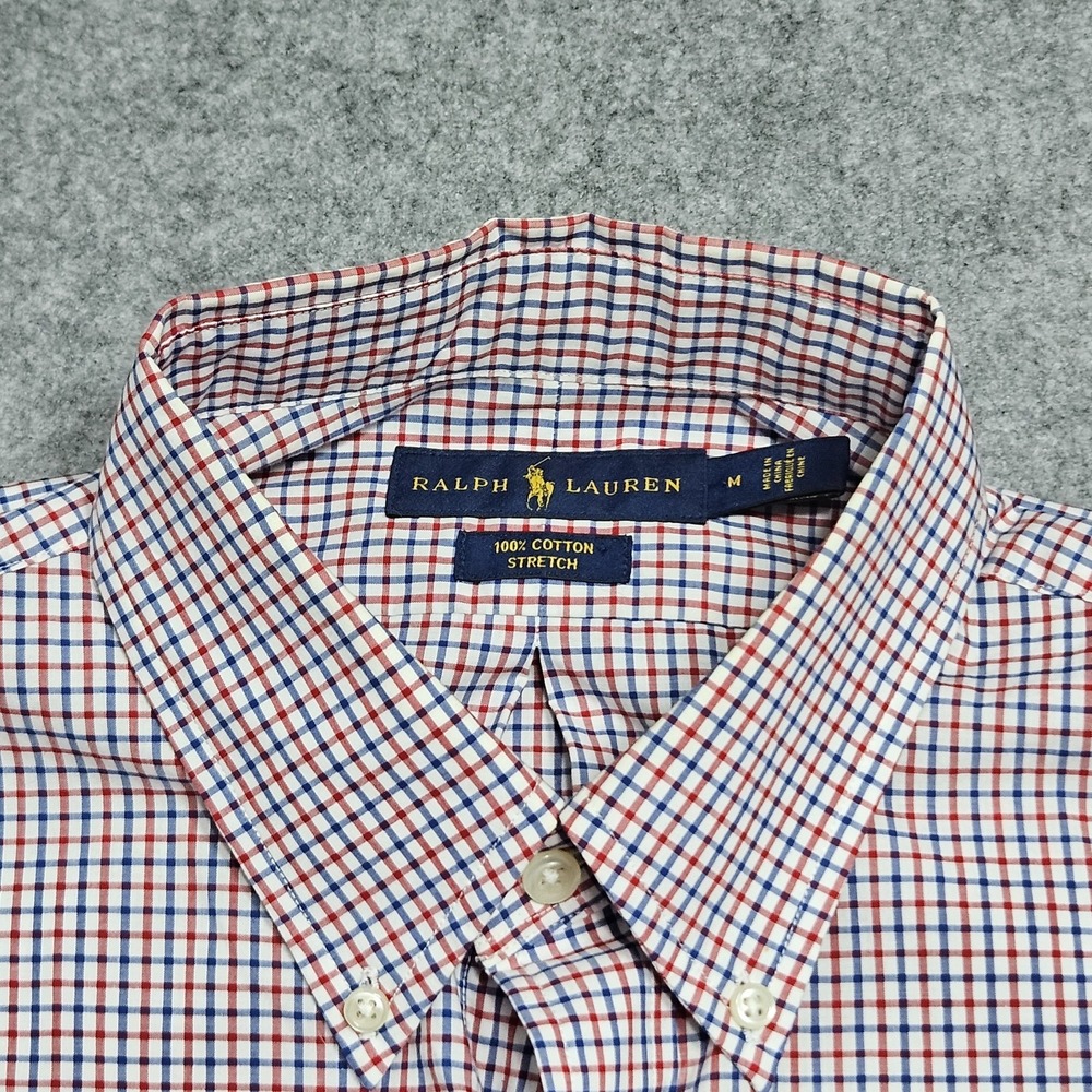 Men's Red White Blue Ralph Lauren Button Down Plaid Shirt Size Medium - Picture 2 of 10
